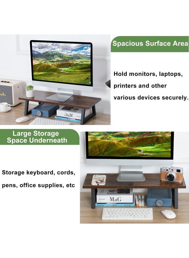 TEAMIX 24 inch Monitor Stand Riser, Rustic Brown Wood & Steel Computer Monitor Stand with Storage, Laptop, PC, Printer Stand Riser for Desktop Office Desk Organizers - Image 3