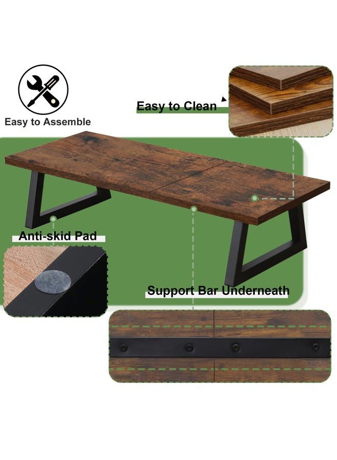 TEAMIX 24 inch Monitor Stand Riser, Rustic Brown Wood & Steel Computer Monitor Stand with Storage, Laptop, PC, Printer Stand Riser for Desktop Office Desk Organizers - Image 5