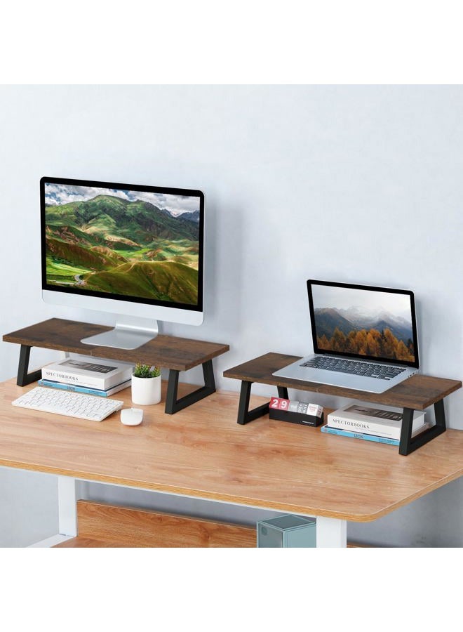 TEAMIX 24 inch Monitor Stand Riser, Rustic Brown Wood & Steel Computer Monitor Stand with Storage, Laptop, PC, Printer Stand Riser for Desktop Office Desk Organizers - Image 2