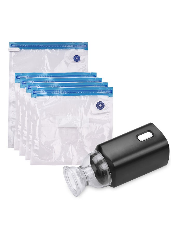 Generic - Electric Pump with Vacuum Storage Bags with USB Cable 5 Storage Bags Rechargeable Portable for Travel Home Use Save Space Black - Image 1