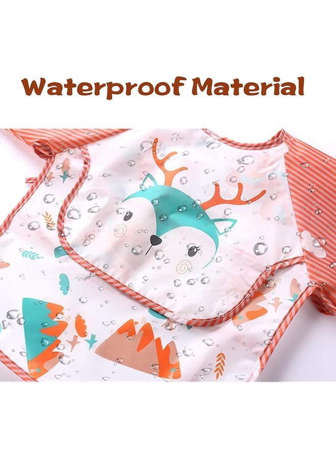 ECVV 4Pcs Long Sleeve Baby Bibs Mess Proof Infant Feeding Bibs With Food Catcher Waterproof Cute Cartoon Pattern Baby Smocks Eating Bib For Toddlers One Size - Image 4