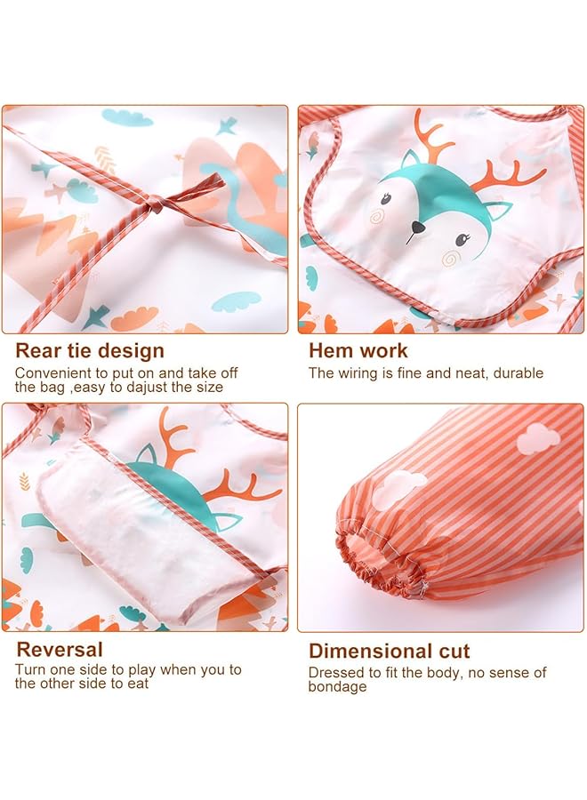 ECVV 4Pcs Long Sleeve Baby Bibs Mess Proof Infant Feeding Bibs With Food Catcher Waterproof Cute Cartoon Pattern Baby Smocks Eating Bib For Toddlers One Size - Image 3