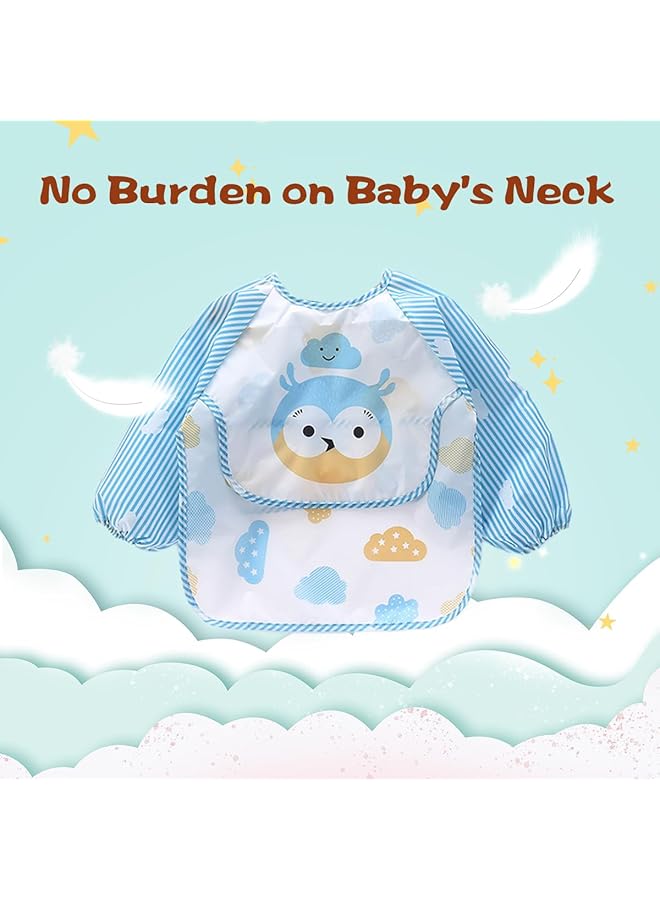 ECVV 4Pcs Long Sleeve Baby Bibs Mess Proof Infant Feeding Bibs With Food Catcher Waterproof Cute Cartoon Pattern Baby Smocks Eating Bib For Toddlers One Size - Image 2