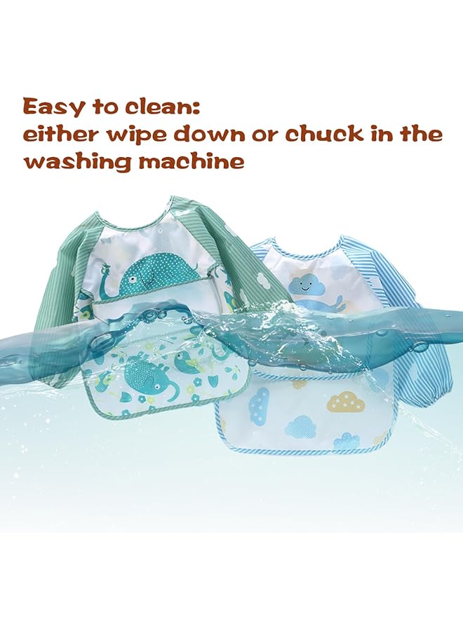 ECVV 4Pcs Long Sleeve Baby Bibs Mess Proof Infant Feeding Bibs With Food Catcher Waterproof Cute Cartoon Pattern Baby Smocks Eating Bib For Toddlers One Size - Image 5
