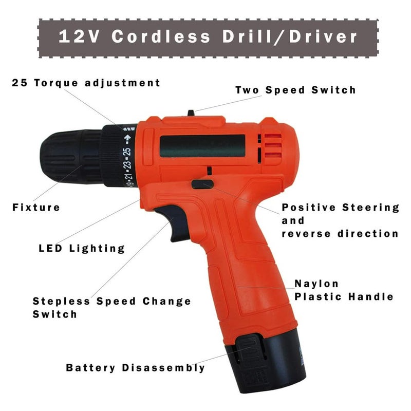 MLD MLD multiple task repair work at home all by own Hand 12V Cordless Drill Driver Keyless Chuck Reversible Plastic body 10 mm  - Image 3
