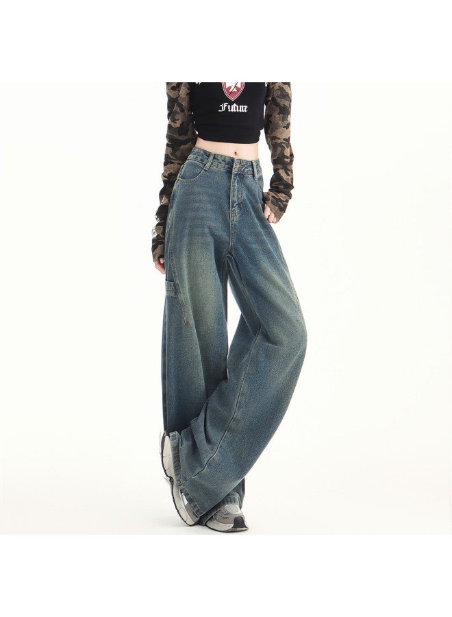 Jeanswest Retro Blue Straight-leg Structural Slimming Wide-leg Pants Long Pants - Image 4