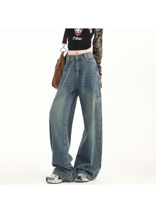 Jeanswest Retro Blue Straight-leg Structural Slimming Wide-leg Pants Long Pants - Image 5