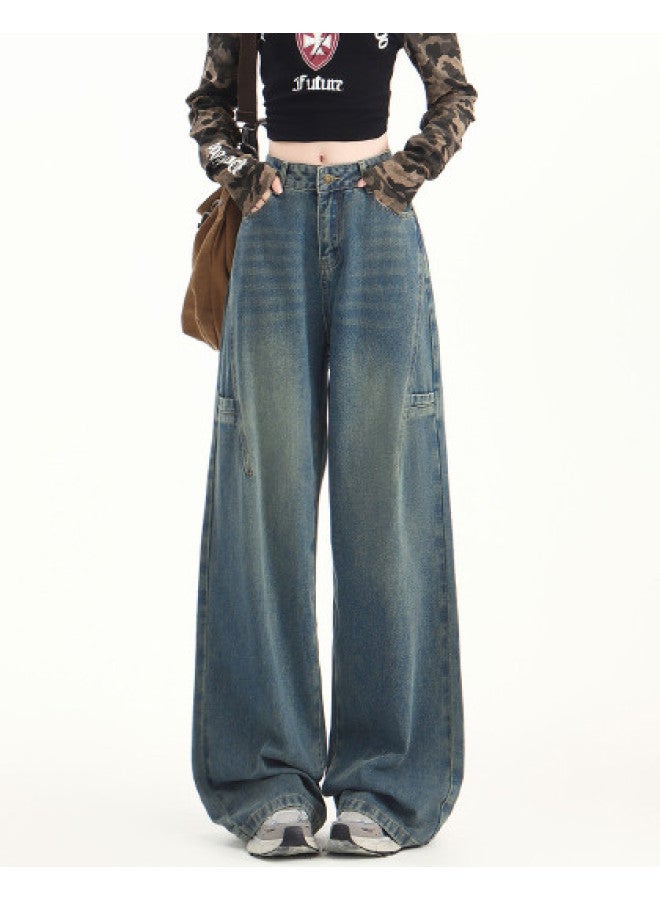 Jeanswest Retro Blue Straight-leg Structural Slimming Wide-leg Pants Long Pants - Image 1