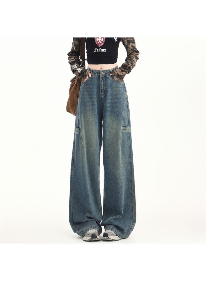 Jeanswest Retro Blue Straight-leg Structural Slimming Wide-leg Pants Long Pants - Image 2