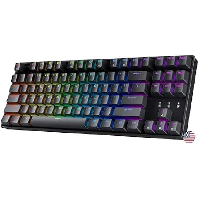 Geeky GK80 TENKEYLESS | HOT SWAPPABLE MECHANICAL GAMING KEYBOARD | 87 KEYS MULTICOLOR RGB LED BACKLIT FOR GAMING PC/MAC | ANSI US AMERICAN KEYBOARD (BLACK, MECHANICAL BLACK) - Image 1