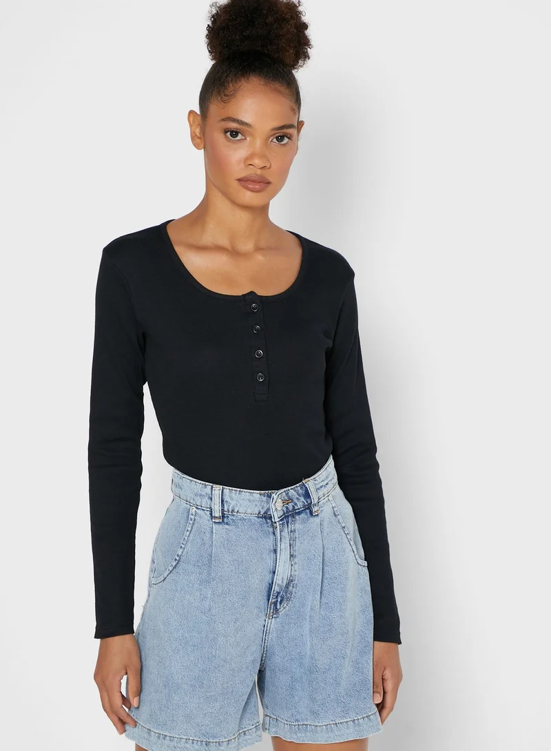 Ginger Basics Henley Button Down Long Sleeve Top