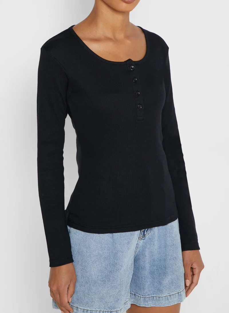 Ginger Basics Henley Button Down Long Sleeve Top
