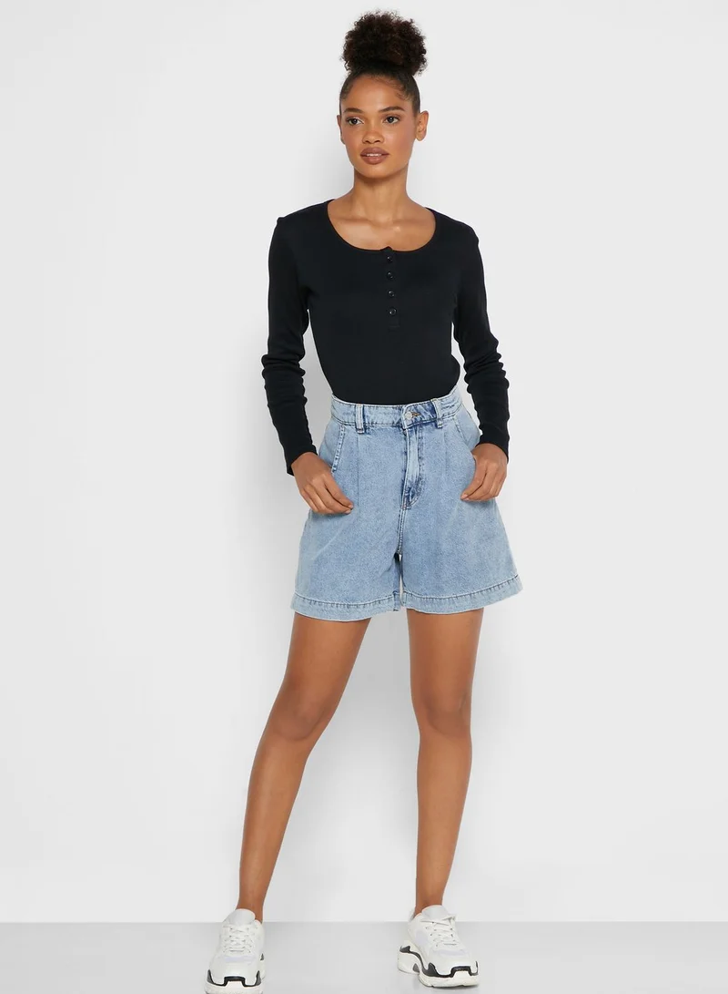 Ginger Basics Henley Button Down Long Sleeve Top