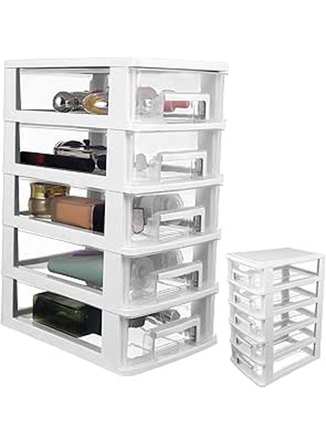 Multifunctional 5 Layer Stackable Plastic Drawer Cabinet Desktop Organizer White Transparent - Image 1
