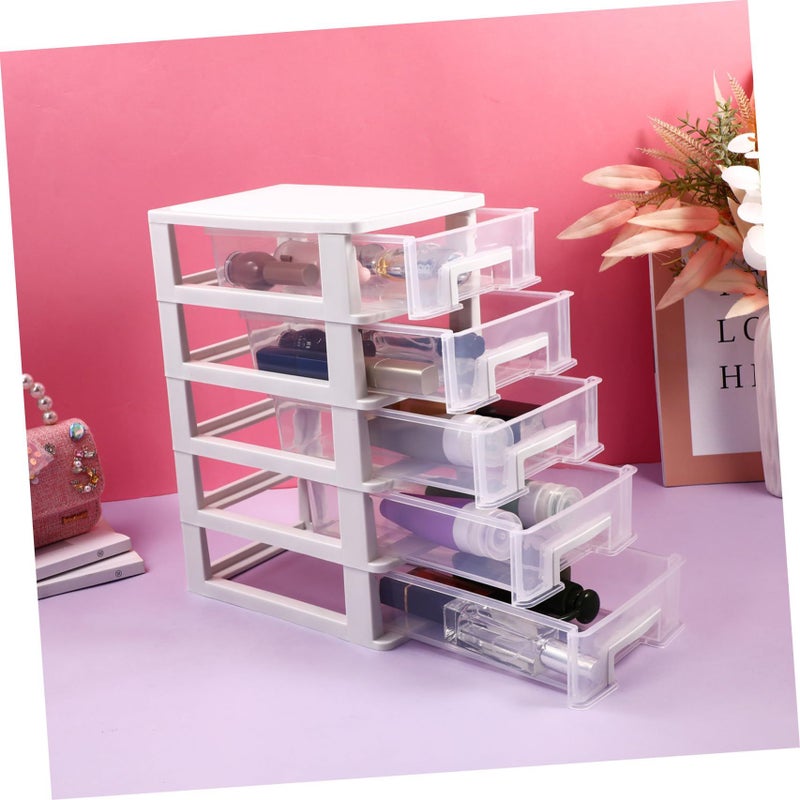Multifunctional 5 Layer Stackable Plastic Drawer Cabinet Desktop Organizer White Transparent - Image 3