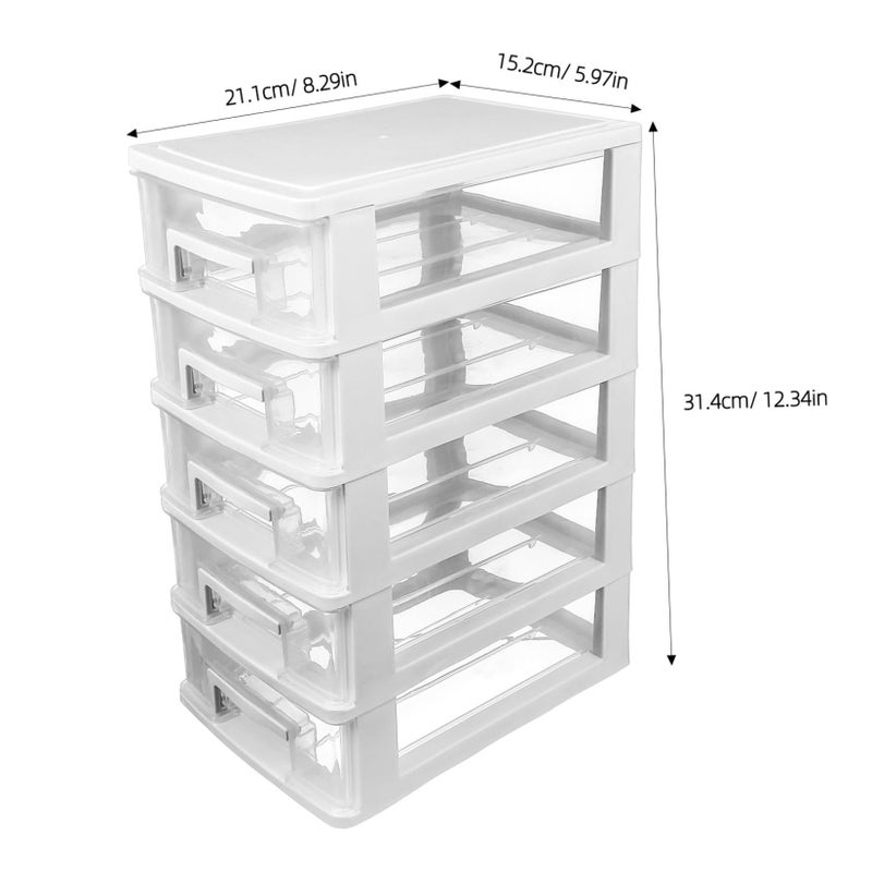 Multifunctional 5 Layer Stackable Plastic Drawer Cabinet Desktop Organizer White Transparent - Image 4