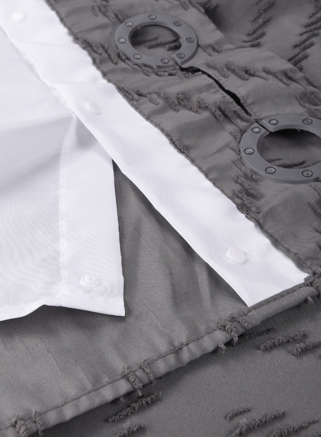 Noon East No Hook Shower Curtain with Snap in Liner Replacement - Waterproof Fabric - Boho Pattern, 180x188cm Size - Grey - Image 5