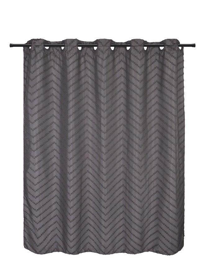 Noon East No Hook Shower Curtain with Snap in Liner Replacement - Waterproof Fabric - Boho Pattern, 180x188cm Size - Grey - Image 2