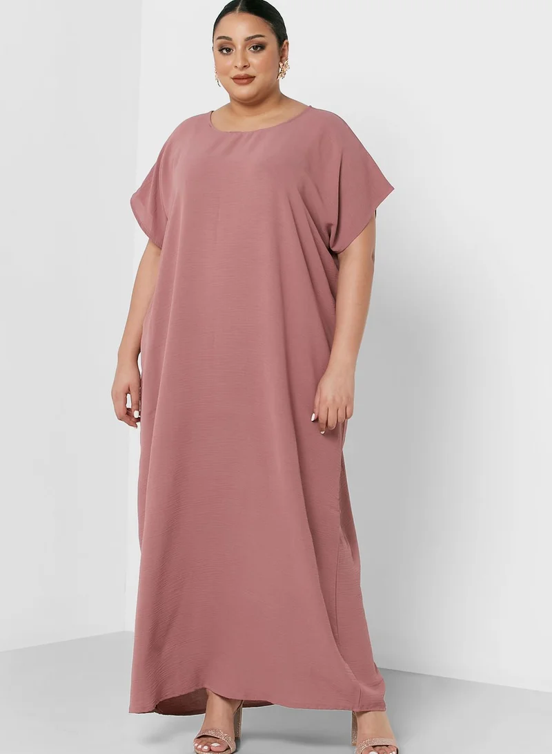Hayas Closet Curve Contrast & Lace Detail Abaya