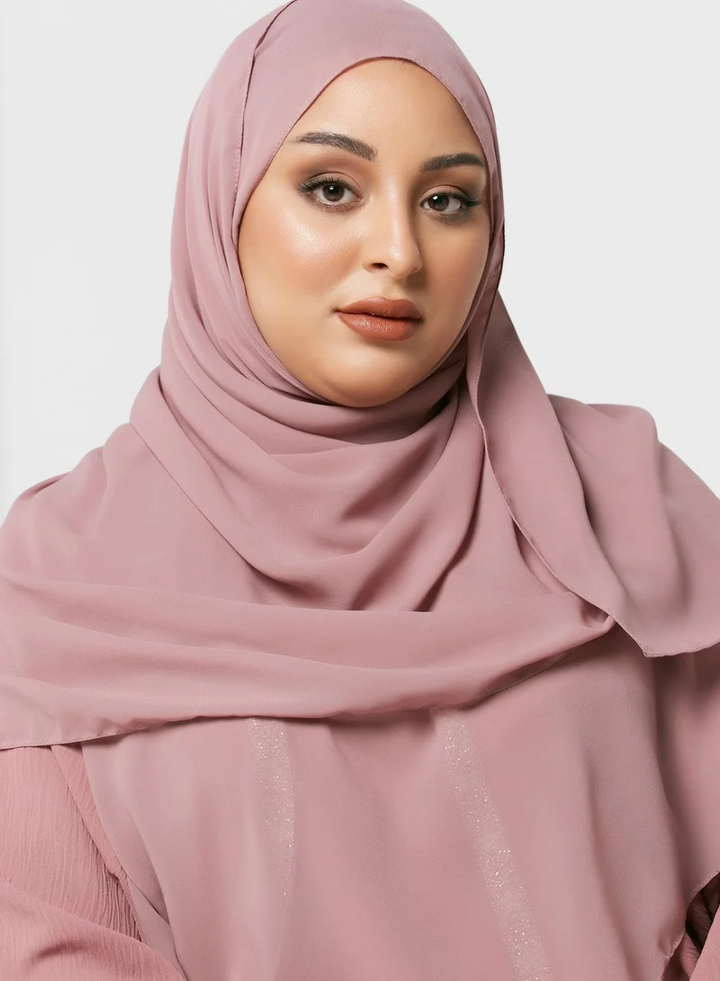 Hayas Closet Curve Contrast & Lace Detail Abaya