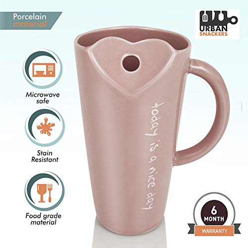 Urban Snackers Mug with Metal Straw for Coffee, Tea, Milk & Beverages, 500 Ml, 2 Piece, Pink - Image 3