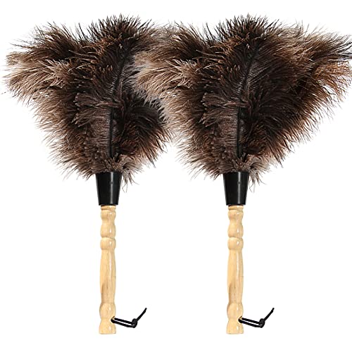 iHUFeather Ostrich Feather Duster 14 inch Feather Duster Fluffy Natural Genuine Ostrich Feathers with Wooden Handle and Eco-Friendly Reusable Handheld Ostrich Feather Duster for Cleaning Supplies - Image 1