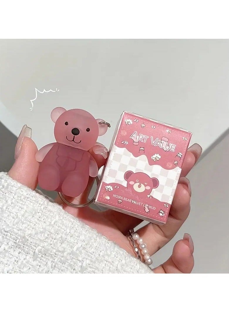 يوكانبي طين شفاه دب مخملي نابض بالحياة-ناعم غير لامع، ظل منخفض التشبع، أنبوب متجمد مع تصميم سلسلة المفاتيح، قيمة فنية، طويلة الأمد، مرطب، ومكياج محمول صقيل الشفاه - Image 3