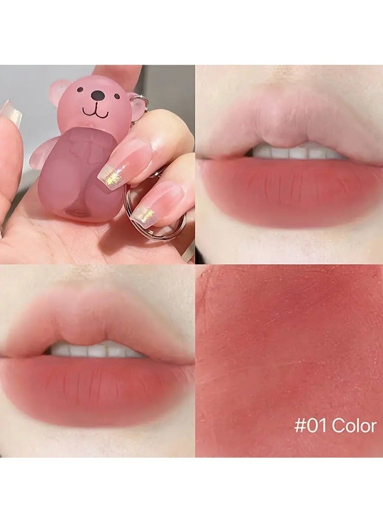 يوكانبي طين شفاه دب مخملي نابض بالحياة-ناعم غير لامع، ظل منخفض التشبع، أنبوب متجمد مع تصميم سلسلة المفاتيح، قيمة فنية، طويلة الأمد، مرطب، ومكياج محمول صقيل الشفاه - Image 1