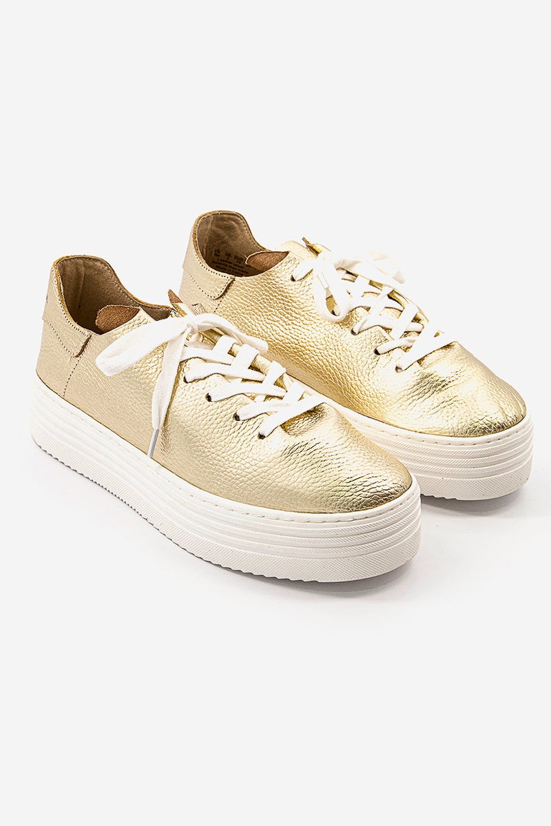 Sam Edelman Women Lace Up Pippy Casual Shoes, Gold - Image 1