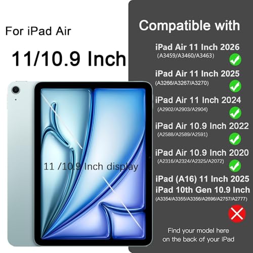 Akkerds Compatible with iPad Air 11 Inch Case 8th/7th/6th Generation (M4/M3/M2) 2026/2025/2024, for iPad Air 5th/4th Generation Case 10.9 Inch 2022/2020 with Pencil Holder[Auto Sleep/Wake], Darkgrey - Image 2