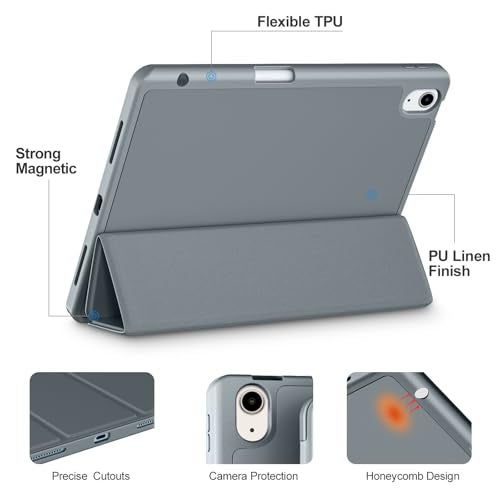 Akkerds Compatible with iPad Air 11 Inch Case 8th/7th/6th Generation (M4/M3/M2) 2026/2025/2024, for iPad Air 5th/4th Generation Case 10.9 Inch 2022/2020 with Pencil Holder[Auto Sleep/Wake], Darkgrey - Image 3