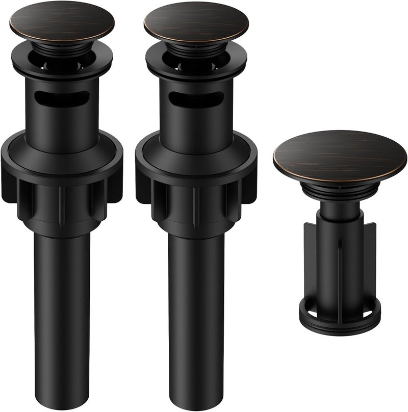 Hurran Bathroom Sink Drain with Overflow, Universal Bathroom Sink Stopper for Bathroom Vanity Vessel Sink, Plastic Pop-up Sink Drain with Hair Catcher Anti-Clog Strainer, 2 Pack, Oil Rubbed Bronze - Image 1
