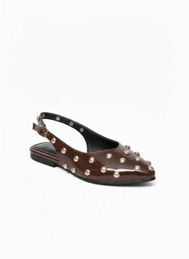 لايف ستيلاش  حذاء سابوه مسطح من الجلد لامع مع إبزيم BF-805 - بني - Image 3