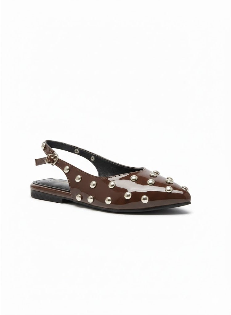 لايف ستيلاش  حذاء سابوه مسطح من الجلد لامع مع إبزيم BF-805 - بني - Image 4