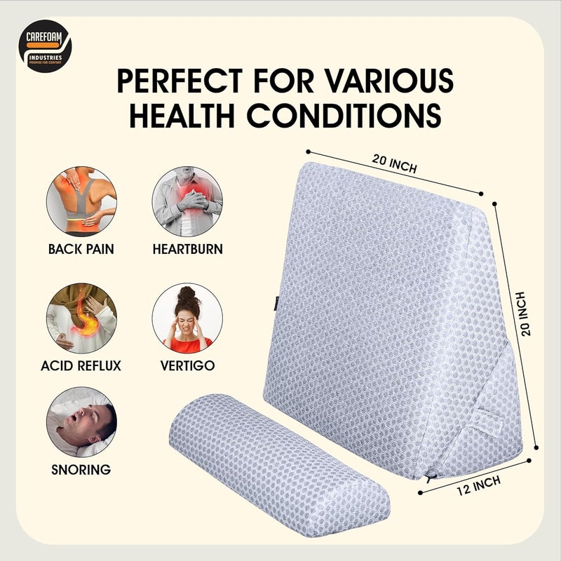 CareFoam وسادة CareFoam المائلة من الذاكرة لتخفيف آلام الرقبة والظهر رمادي جاكار قابلة للتعديل مع مسند رأس - Image 4