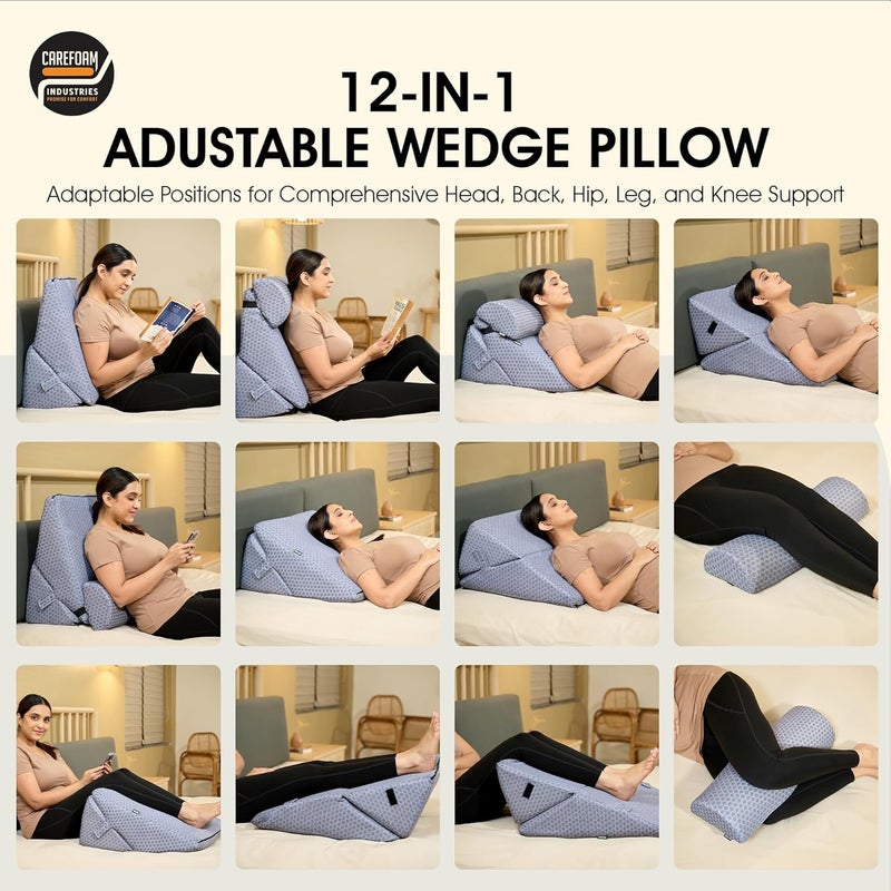 CareFoam وسادة CareFoam المائلة من الذاكرة لتخفيف آلام الرقبة والظهر رمادي جاكار قابلة للتعديل مع مسند رأس - Image 2