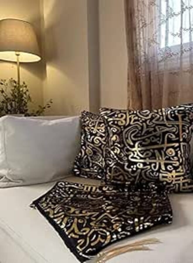 Generic Decorative Runner Set with 2 Sofa Cushions, Black and Gold, 3 Piece .flo