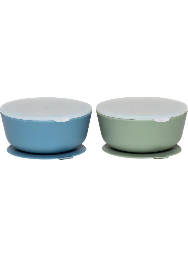 WeeSprout Suction Bowls for Baby & Toddlers (Set of 2) - 100% Silicone w/Plastic Lid - Leak Proof Feeding Supplies - Dishwasher & Microwave Safe Infant Dinnerware w/Extra Strong Base - Image 1