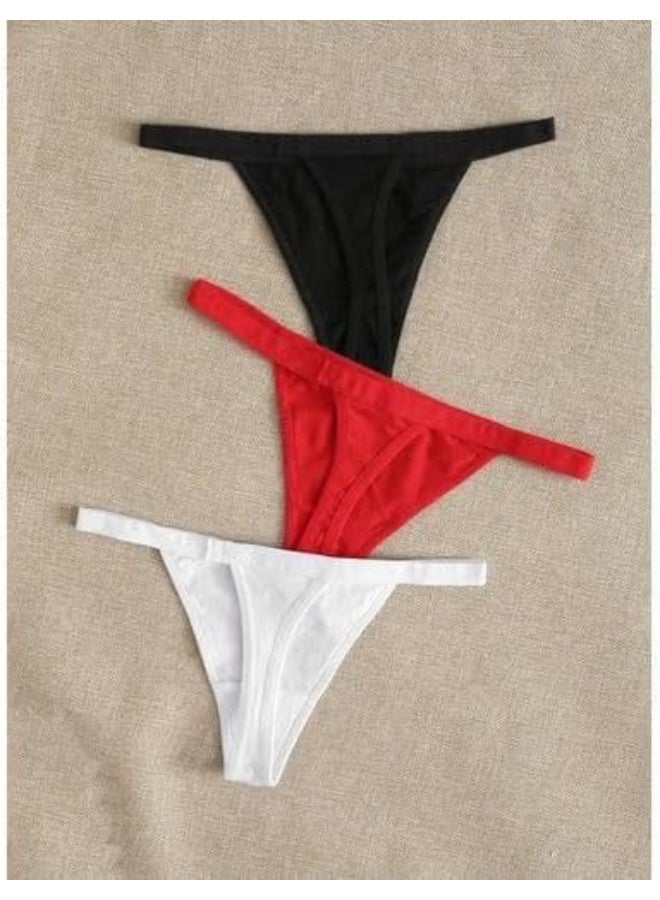 Hanady Women's 3-Piece Cotton Panty Set (Black, White, Red) Soft and Comfortable for Daily Use size l - Image 2