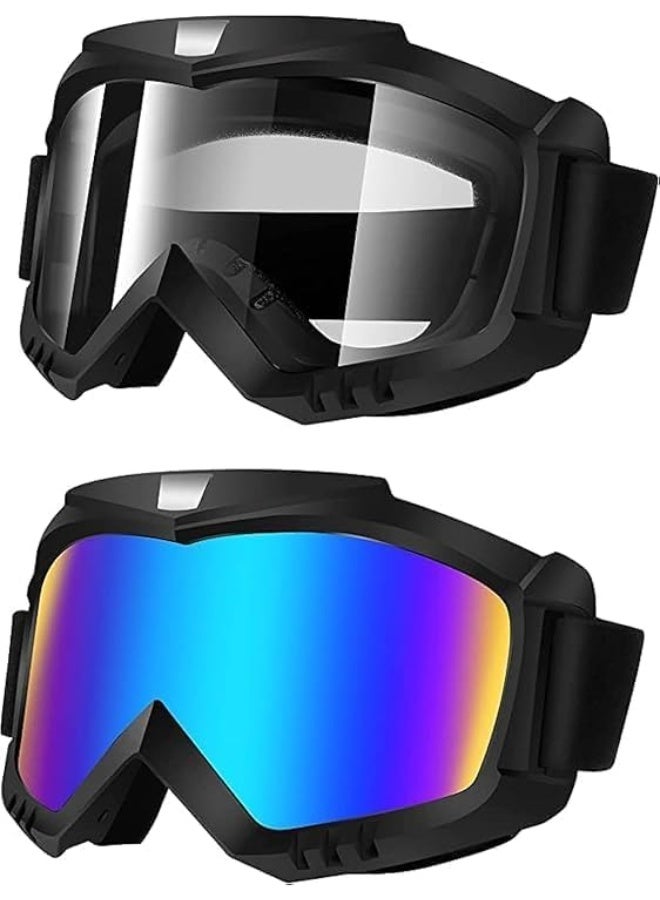 ChicAbode 2 Pack Motorcycle & ATV Goggles, Dirt Bike Riding Glasses, Windproof Protective Sports Goggles for Adults, Youth and Kids, Clear and Color Lenses - Image 1