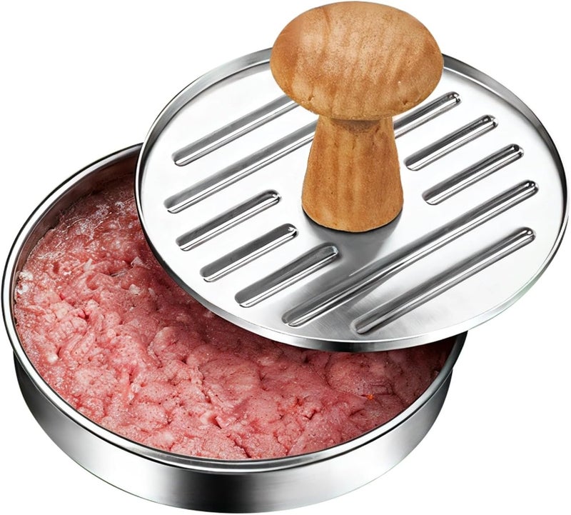 BOSREROY Stainless Steel Burger Press for Patty Making, 2.55 in Press with Wooden Handle, Easy to Clean, Rust-Free - Image 1