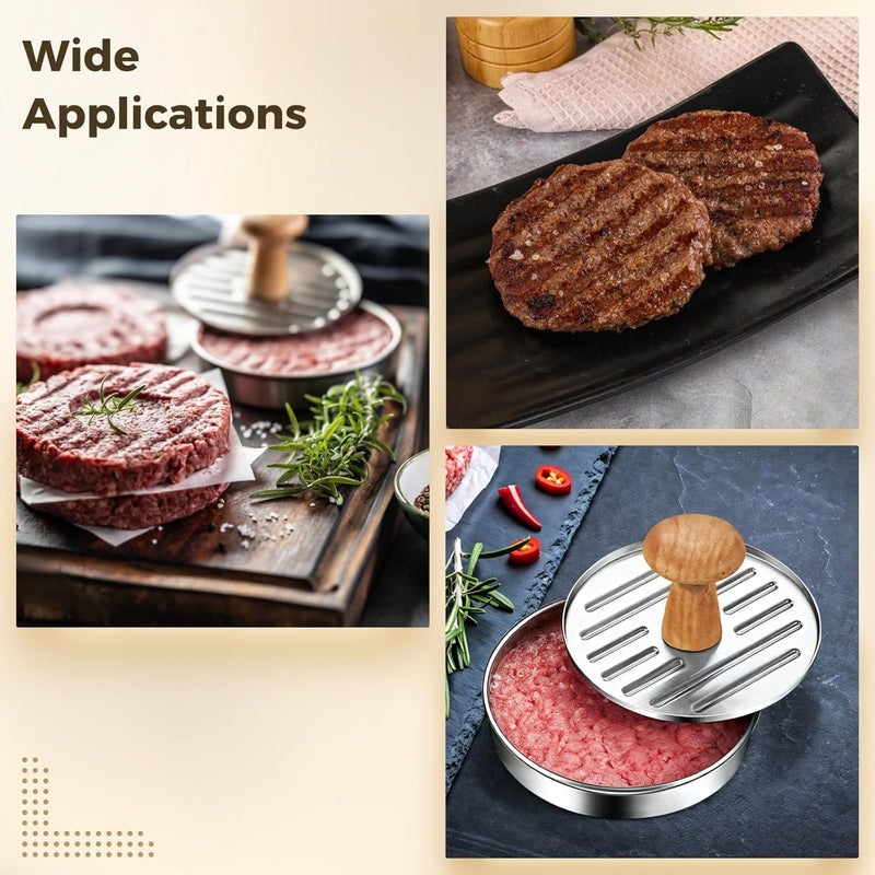 BOSREROY Stainless Steel Burger Press for Patty Making, 2.55 in Press with Wooden Handle, Easy to Clean, Rust-Free - Image 5