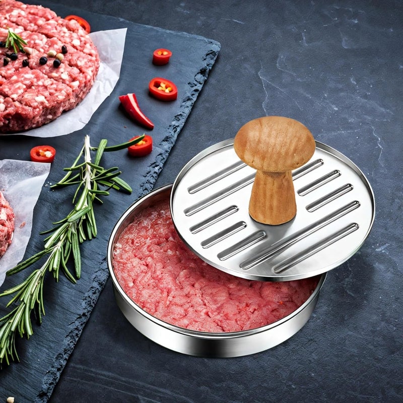 BOSREROY Stainless Steel Burger Press for Patty Making, 2.55 in Press with Wooden Handle, Easy to Clean, Rust-Free - Image 3