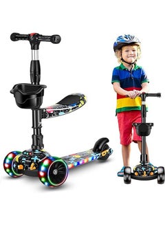 Arabest Kick Scooter, 3 Adjustable Height Foldable Scooter for Kids, Removable Seat, LED Light up Wheels and Music for Children 1-10 Years Old  - Image 1