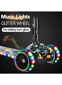 Arabest Kick Scooter, 3 Adjustable Height Foldable Scooter for Kids, Removable Seat, LED Light up Wheels and Music for Children 1-10 Years Old  - Image 3