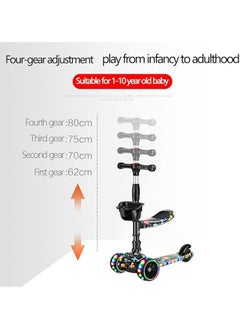 Arabest Kick Scooter, 3 Adjustable Height Foldable Scooter for Kids, Removable Seat, LED Light up Wheels and Music for Children 1-10 Years Old  - Image 4