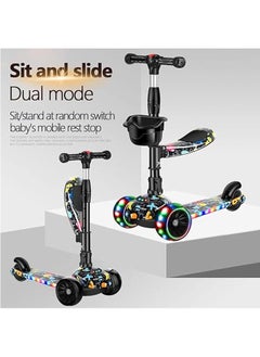 Arabest Kick Scooter, 3 Adjustable Height Foldable Scooter for Kids, Removable Seat, LED Light up Wheels and Music for Children 1-10 Years Old  - Image 2