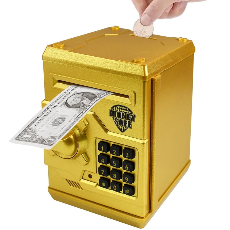 Totola Piggy Bank Electronic Mini ATM for Kids Baby Toy, Safe Coin Banks Money Saving Box Password Code Lock for Children,Boys Girls Best Gift (Gold) - Image 1