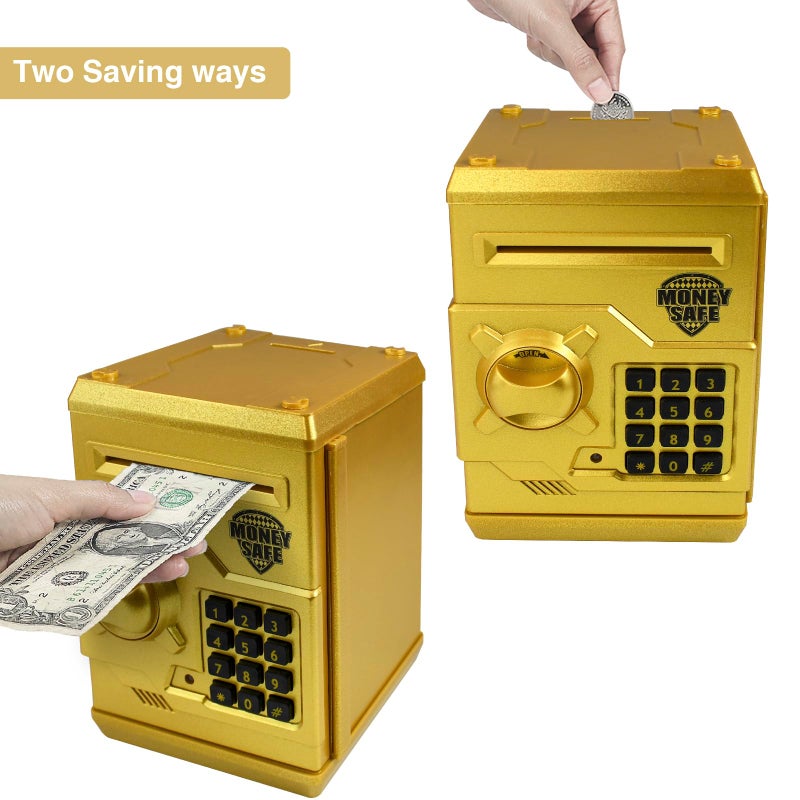 Totola Piggy Bank Electronic Mini ATM for Kids Baby Toy, Safe Coin Banks Money Saving Box Password Code Lock for Children,Boys Girls Best Gift (Gold) - Image 2