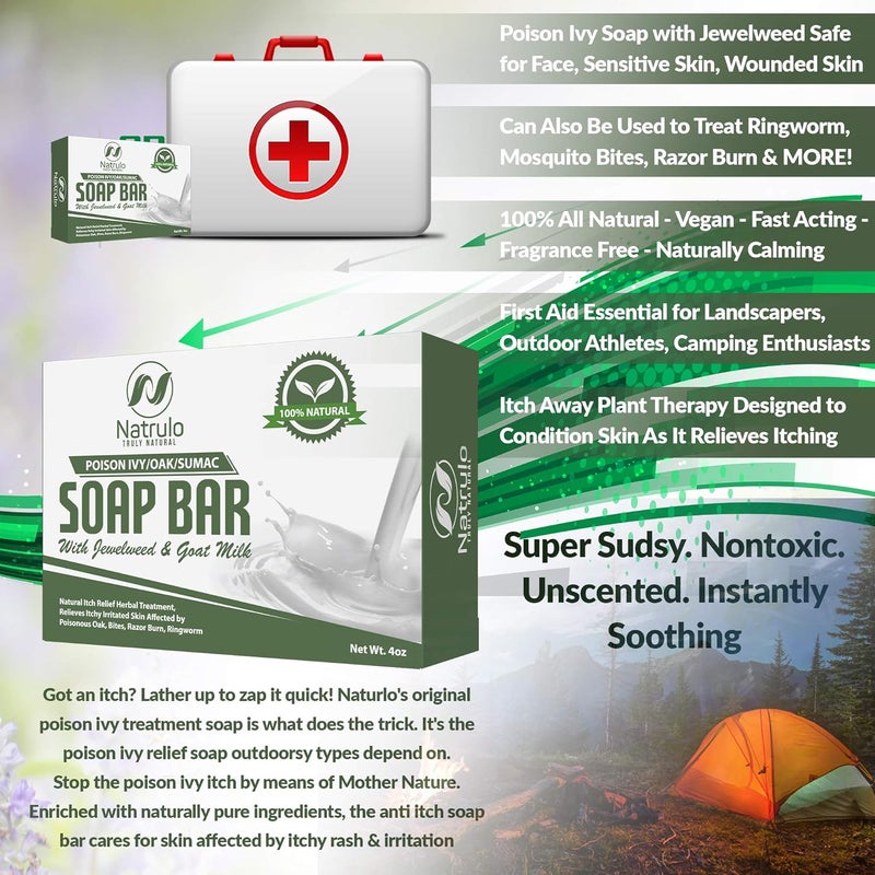 Natrulo Poison Ivy Soap Bar with Jewelweed Soothing Healing Natural Itch Relief Herbal Treatment Home Remedy Relieves Itchy Irritated Skin Affected by Poison IvyOakSumac Bites Razor Burn Ringworm - Image 2